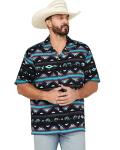 Wrangler Men's Southwestern Striped Short Sleeve Snap Western Shirt - 112365609