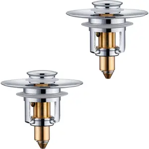 Universal Bathroom Sink Stopper - 2 Pack Chrome  Pop Up Drain Stopper for 1.06"-1.65" Basin Drain Holes,Anti Clogging Bathroom Sink Drain Strainers with Hair Catcher