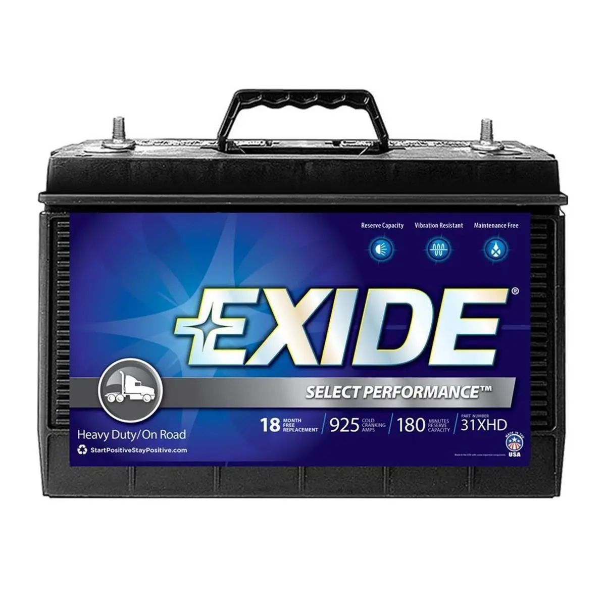 Exide Sprinter S31XHD Group 31 Battery - 12V Heavy Duty Batteries with 92Ah Capacity, 950 CCA, and 180 Minute Reserve Capacity, 12 V, Cranking Power, Heavy Duty/On Road