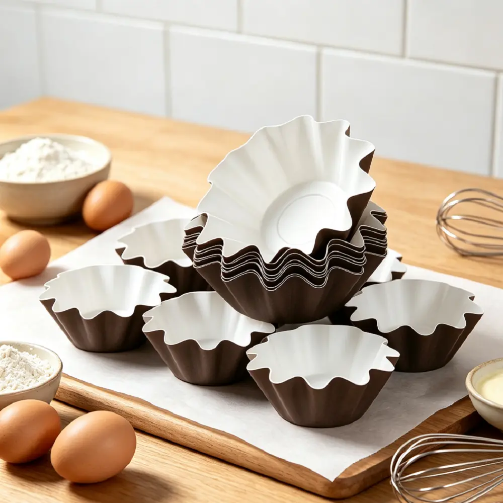 SICANDAENHK 100 Brown Flared Cupcake Liners, Premium Oil-Proof Baking Paper Cups for Muffins, Party Pastries, Disposable Home Baking Supplies