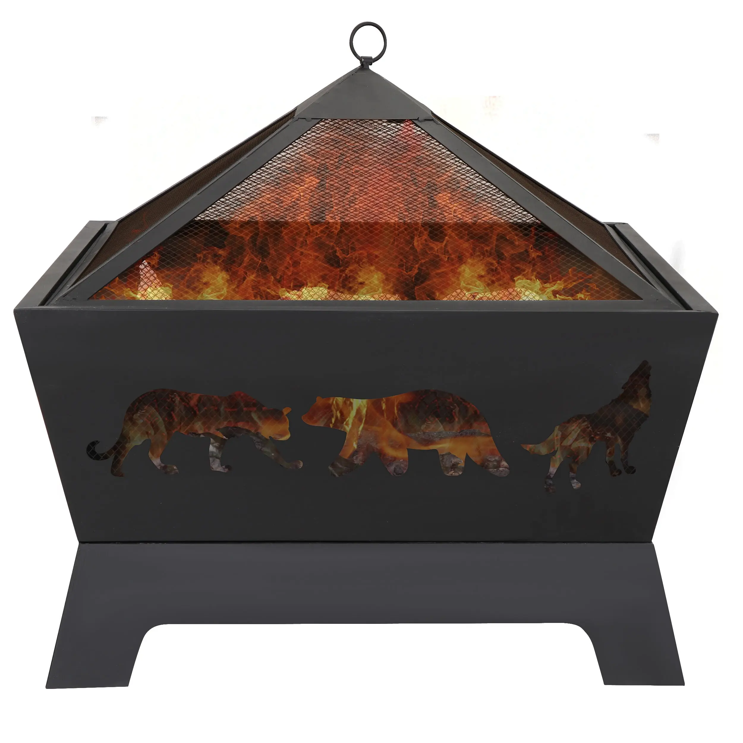 SEGAWE 26" Metal Pyramidal Guard Fire Pit Burner with Cover&Poker, Wood, Wood Burning Firepit, Outdoor, Patio Fire Pit, Fire Pit Outdoor