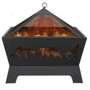 SEGAWE 26" Metal Pyramidal Guard Fire Pit Burner with Cover&Poker, Wood
