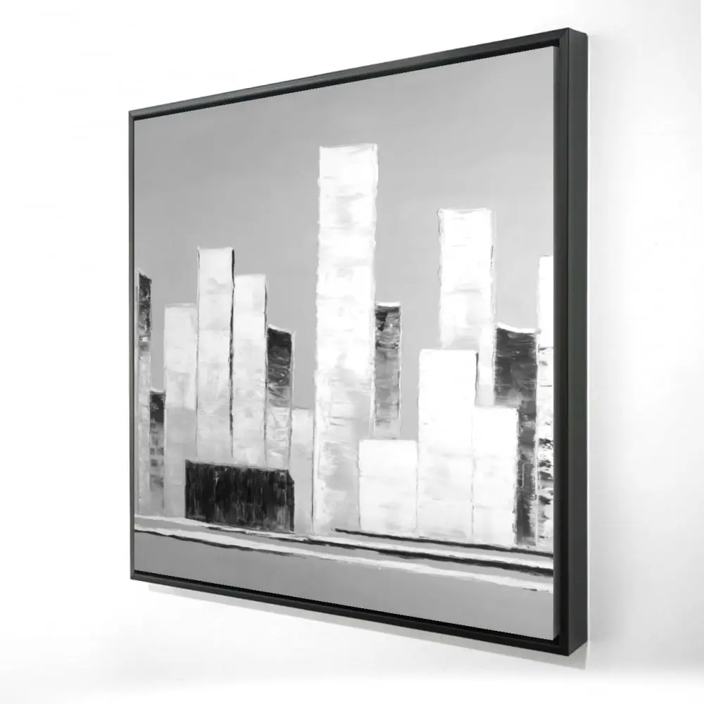 Begin Home Decor 2081-2424-CI321 24 x 24 in. Abstract Black & White Building Canvas - White Frame Decor
