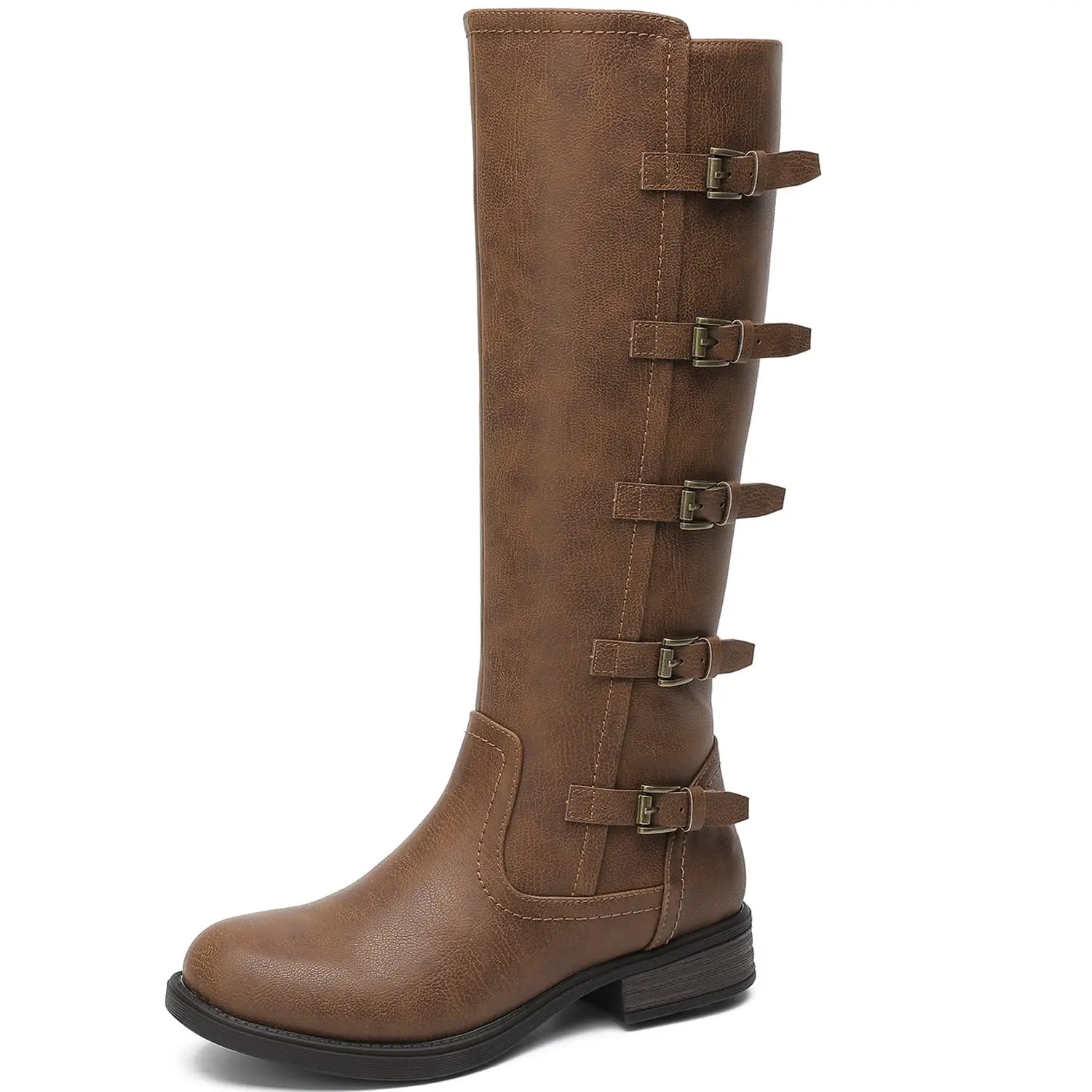 GLOBALWIN Women's Knee High Boots Horseback Riding Tall Boots For Women Low Heel with Metal Buckle Side Zipper Camel Size 5.5M   Comfort Footwear Winter kneehigh boots stylish footwear Girl Walking Shoes