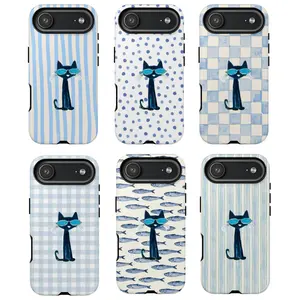 Cool Cat Tough Phone Case with Blue Patterns, Pete the cat wears glass Protective Cover, Cute Cartoon Kitty Protective Phone Cover, Gift for fans