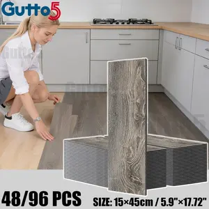 Box set of 48pcs/96pcs self-adhesive floor renovation stickers, luxurious 3D wood grain texture, thick anti slip material, suitable for DIY, peel and paste, Stick And Peel Flooring, suitable for indoor floor or wall renovation, easy to complete-Gutto5