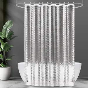 75 inch Long Plastic Clear Shower Curtain Liner,Waterproof Shower Liner Transparent 3D Water Cube Bath Curtain 72x75 inches See Through Shower Curtains Liner Clear with 3 Strong Magnets
