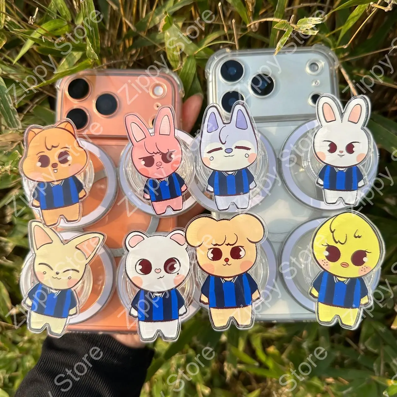 Cute Animal Character Phone Grip Set SKZ – Chibi Kpop Inspired Pop Socket – Magnetic Kickstand Phone Accessory