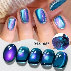 Ocean Blue Cat Magnetic Soak Off Gel Nail Polish, 7ML Shining Jelly Transparent Sea Blue Color, Gel Nail Art Varnish for Manicure