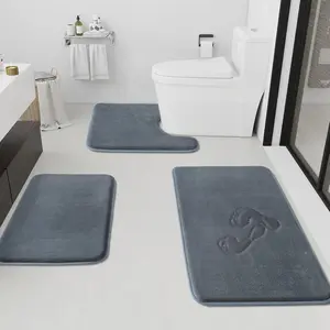 3 Piece Bathroom Rugs Set, Ultra Soft Velvet Bath Mats, Non-Slip Absorbent Toilet Shower Floor Rug, Quick Dry Luxury Bathroom Decor Mats for Home Bathroom