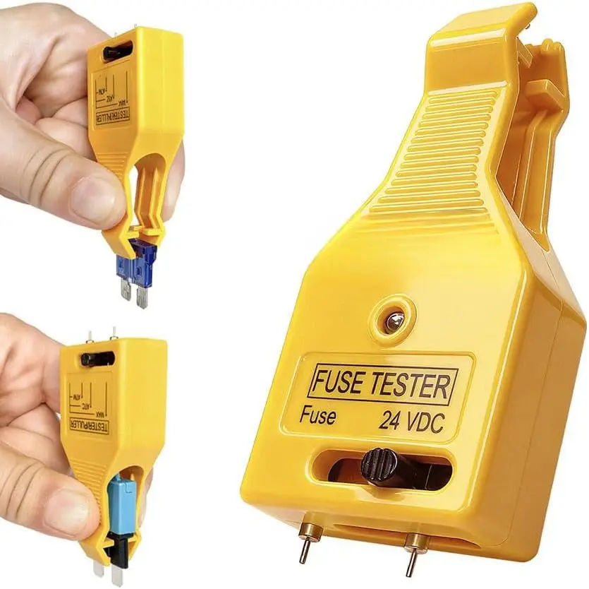 24V Multifunctional Car ATO/ATC Blade and Glass Tube Fuse Tester Extractor with LED Indicator Light Fuse Puller Tool for Small/Medium/Large Fuses