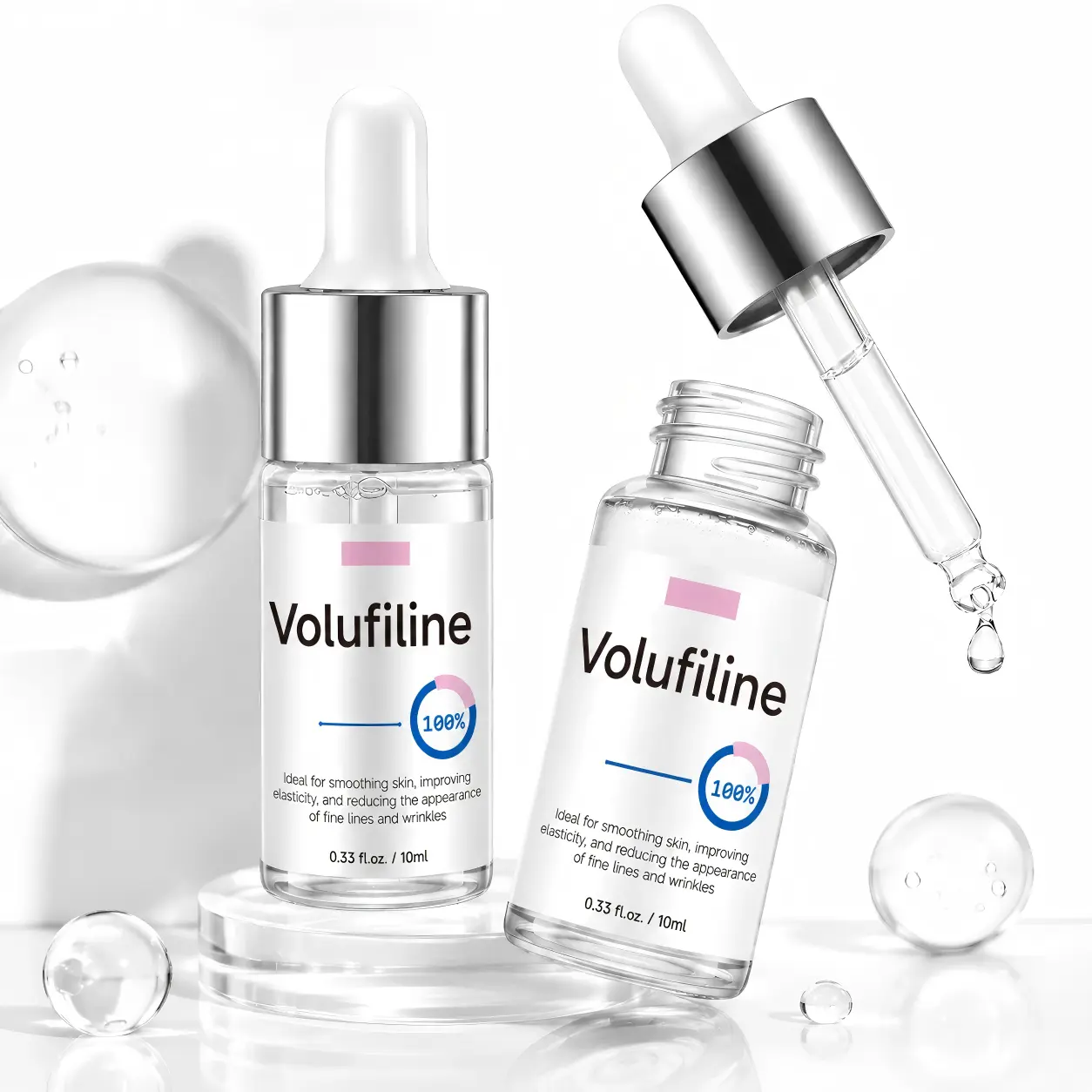 Volufiline 100% Liquid Ampoule 2-Pack - France Sederma Verified Unisex Plant-Based Multi-Pack, Clinically Proven Face & Body DIY Skincare Booster, 2*0.33 fl oz, Hydrating Anti Age Boost, Silky Wrinkle Erase, Skin Transformation Kit