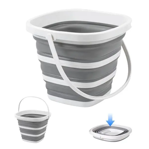 Collapsible Plastic Laundry Bucket - 10L/2.6gal Lightweight Folding Home Care Bucket with Smooth Silicone Rim, Handle, Leakproof Base for Outdoor Use