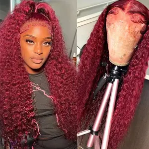 Burgundy Wig Human Hair 99j Burgundy 13x6 Deep Wave 200 Density Lace Front Wigs Human Hair Pre Plucked HD Transparent Lace Frontal Wigs for Black Women Red Colored Wig