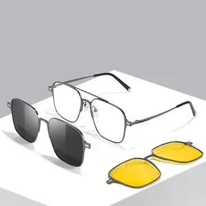 XUH 2026 New 3-in-1 Magnet Clip-On Glasses - Metal Frame, Polarized UV400 Sunglasses, Optical Blue Light Blocking Blue Light Glasses for Computer Use