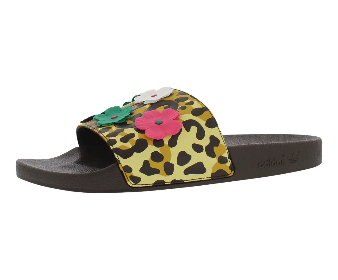 Adidas Men's Jeremy Scott Adilette Slides with Plush Leopard Print Strap, Slipper Style for Casual Walking, Walking Shoes, Footwear