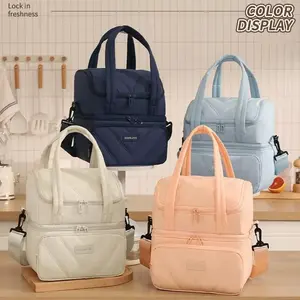 Leakproof Large-Capacity Double-Layer Handheld Lunch Bag - Portable Solid-Color Tote for Commuting, Picnic, Valentine's Day Gift,summervibes outdoorfun