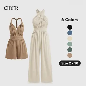 Women's Solid Rib Criss Cross Knotted Jumpsuit, 6 Colors, Size 2-10 SummerWins SummerFinds