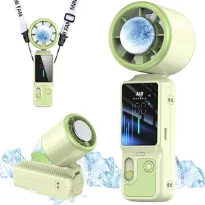 Portable Turbo Handheld Cooling Fan 100-Speed Wind Speed Type-C Battery Powered Mini Fan with LED Digital Display & Fast Cooling Plate for Outdoor Activities Travel and Work