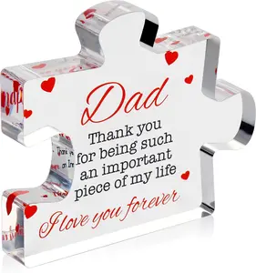 Fathers Day Dad Birthday Gift - Engraved Acrylic Block Puzzle Dad Keepsake 3.35 x 2.76 Inch - Cool Father's Day Presents from Daughter, Son, Mom - Heartwarming Men Birthday Gift Idea