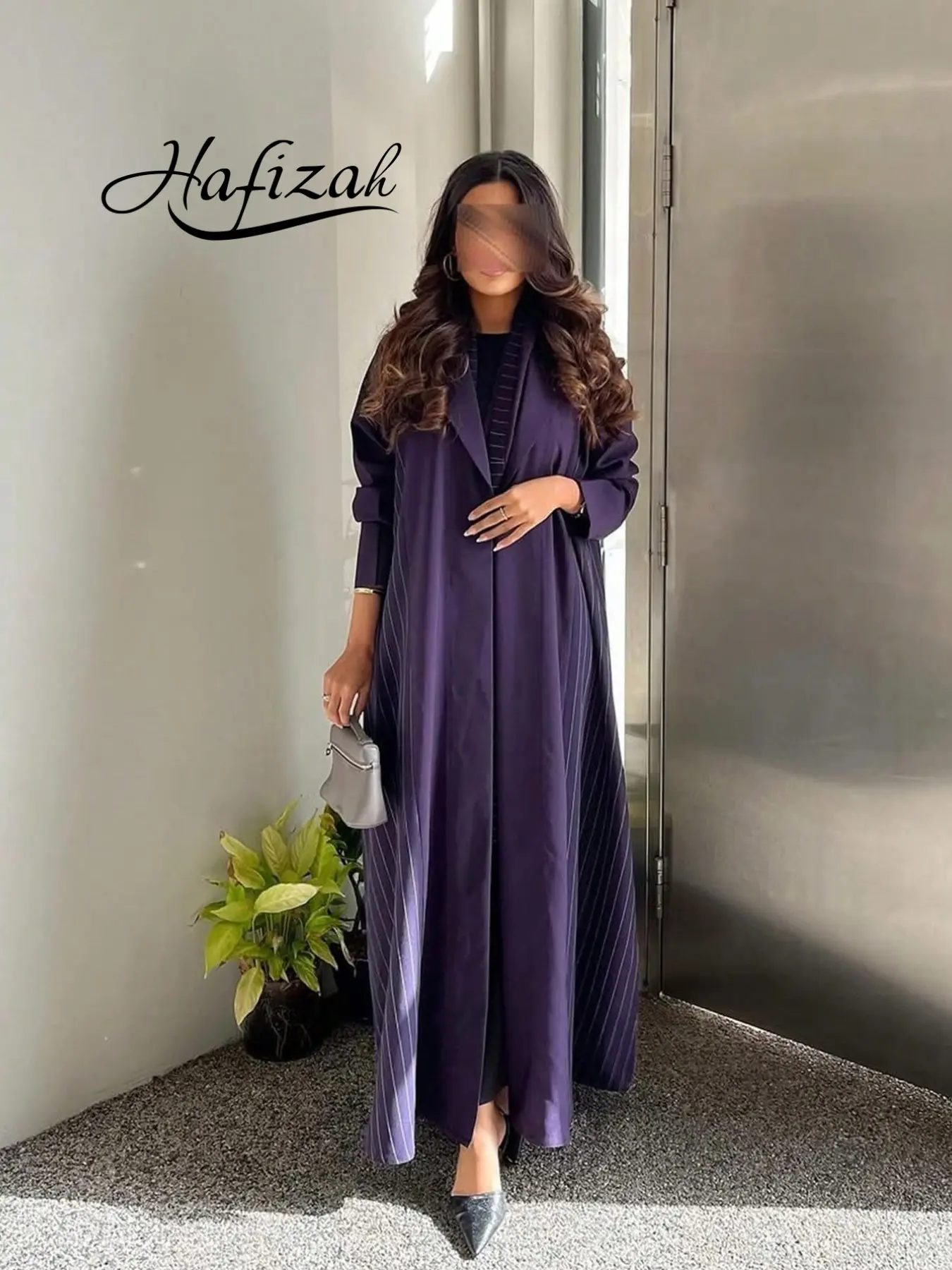 Hafizah Deep Suit Collar Long Coat, Loose-Fitting Striped Outerwear, Elegant Aesthetic Formal Commuter Workwear Women's Fashion, Elegant Office Wear, All-Season Wear, Womenswear