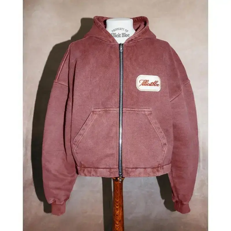 FashionTrendNewSolidColorLetterPatchHoodedZipperSweaterMenY2KHipHopVintageHarajukuJokerCoupleSportsHoodie