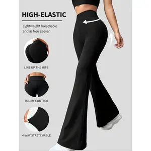 Women's High Waist Slimming Bell Bottom Pants, Spring/autumn Casual Wear, Stretchy Long Leggings, Daily Comfortable