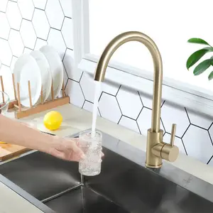 Lordear 360° Swivel Single Handle Brass Kitchen Faucet, Brushed Gold High Arc Spout, Single Hole Commercial Sink Faucet for Kitchen Sink