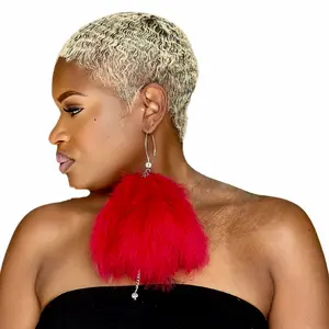 Feather Earrings Crimson Plumes Fluffy Marabou Down Short Tassel Feather Earrings