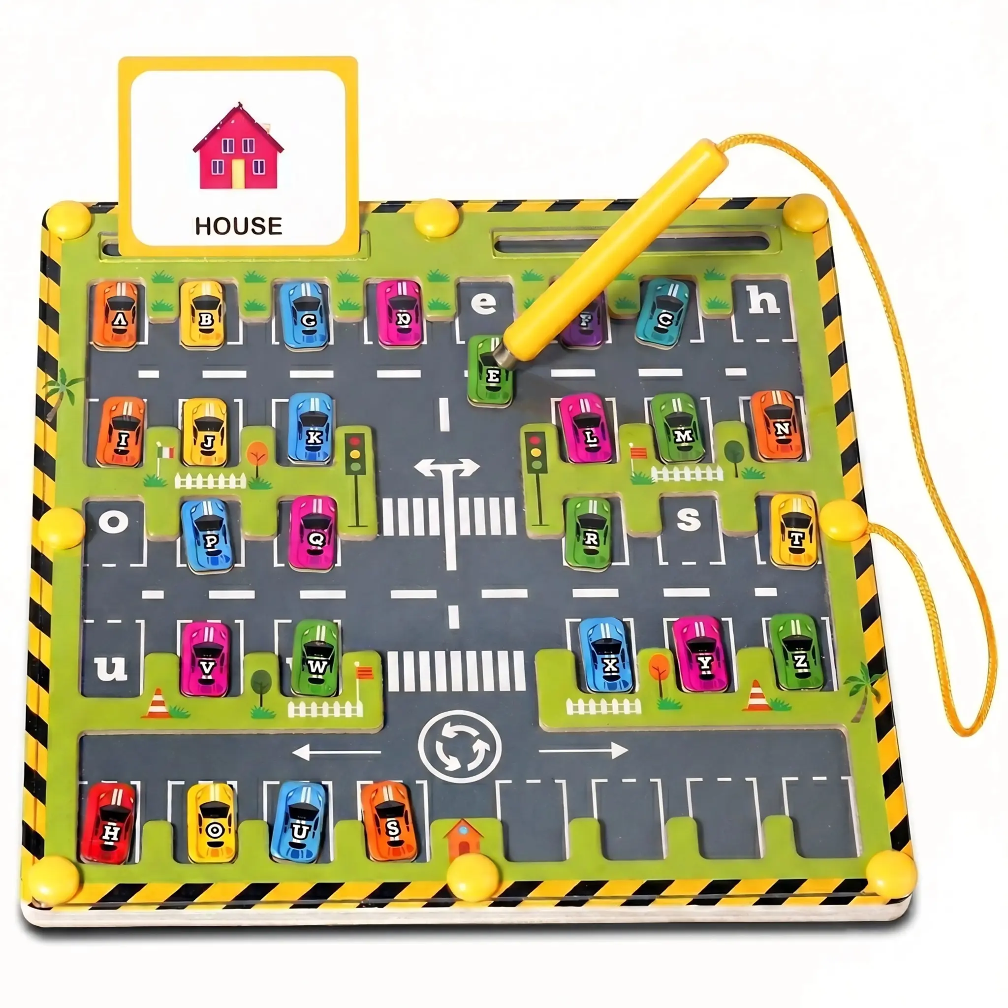 Screen-Free Car Maze Board With Natural Solid Wood, Magnetic Wand & Letter Match Cards, Montessori-Style Travel Activity For Preschool Kids Ages 3+, Birthday Christmas Gift For Boys Girls