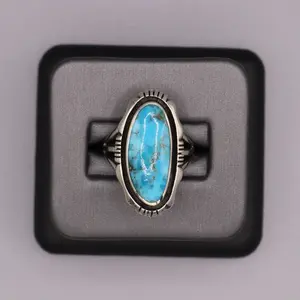 Sterling Silver Stone Ring - Long Oval Turquoise