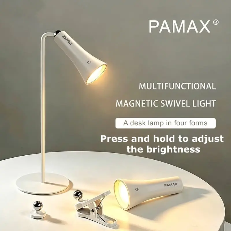 4-in-1 LED Lamp – Eye-Protection Reading Light, Wall-Mount Ambient Light, Portable Flashlight & Stepless Dimming Night Light, External Power & 1800mAh Rechargeable, Perfect for Bedroom, Wardrobe & Desk