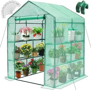 57” x 57” x 76” Walk-In Greenhouse for Outdoors, Heavy Duty Green House with Thick PE Cover, Windows, 3 Tiers 8 Shelves for Backyard Growing #Greenhouse