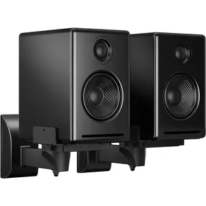 Speaker Wall Mounts, Dual Speaker Stands for Surround Sound Speakers, Universal Bracket, Tilt Swivel Shelves Up to 55lbs Black (2 Pack)