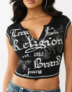 TRUE RELIGION V-Notch Womens Ribbed Tee