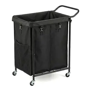 Laundry Hamper with Wheels, Portable laundry cart w/ removable mesh bag  Durable metal frame for easy clothes transport in homes, dorms, small spaces. Organizer for Pilling Clothes black 150L