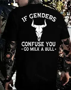 If Genders Confuse You, Go Milk A Bull T-Shirt, Funny Bull Skull Tee | Sarcastic Cowboy Hoodie | Western Humor Sweatshirt.