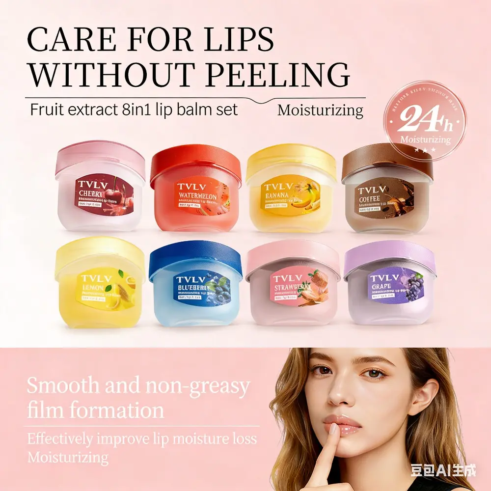 Fruit Lip Balm Set 8 with Spoon Lip Care Lip Moisturizer Autumn and Winter Moisturizing Lip Mask Set