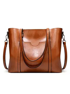 Womens Handbags Soft Leather Large Capacity Retro Vintage Top-Handle Casual Pocket Tote Shoulder Cross-Body Bags Commuter Tote Bag