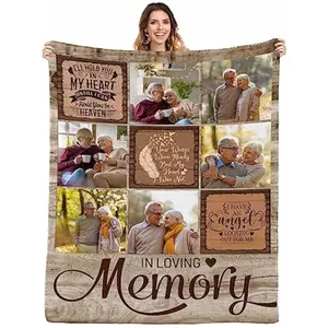 Eyesoul Custom Memorial Blanket with Photo, Sympathy Gift Personalized Throw Blanket, Loving Memory Forever Remembered Blanket with Pictures