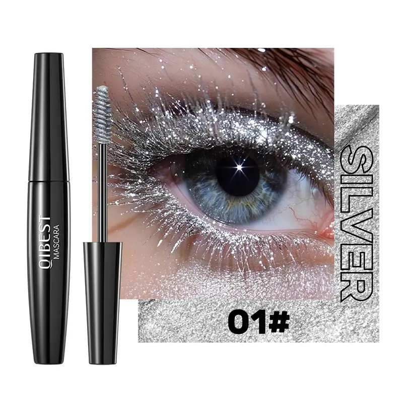 Sparkling Glitter Mascara, Eyelash Mascara, Lengthening Mascara, Shimmer Diamond Heart Machine 5 Colors, Silver Color Blue Snowflake Waterproof Long-Lasting