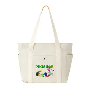 Pikmin 4 Colorful Characters Printed Canvas Tote Bag for Casual Outings Everyday Use EcoFriendly Shopper Durable Carryall Purse Perfect Gift Idea for Nature Lovers Seasonal Holiday Birthday Presents