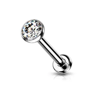 Petite 8mm Barbell Threadless Push-in Crystal Flat Back Stud - Implant Grade Titanium