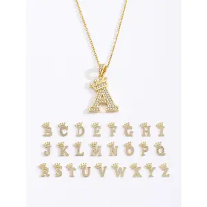 1pc Fashionable Crown & 26 Initial Letter Pendant Necklace For Women Cute Iced Out Jewelry Perfect Birthday Gift