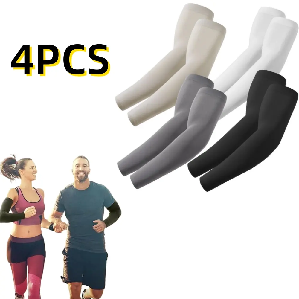 4PCS Solid Color Ice Sleeves, Summer Arm Sleeves, Straight Tube Breathable Arm Covers for Cycling, Hiking, Golf, Fishing, Driving, Outdoor Sports
