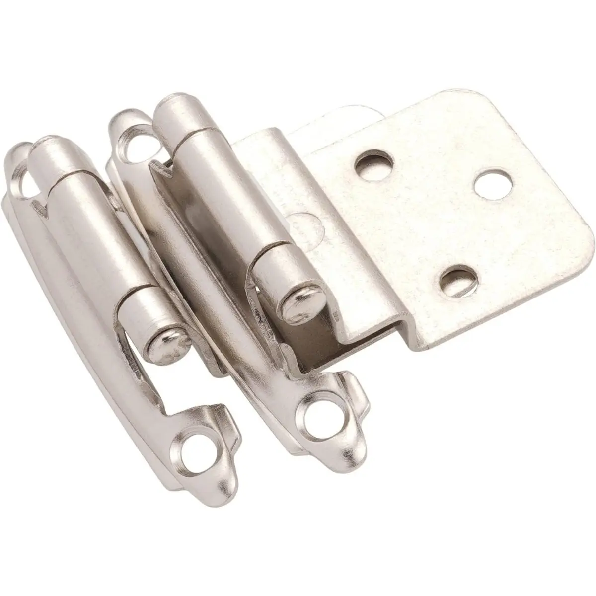 3/8" Inset Cabinet Hinges, Brushed Nickel (25 Pairs-50 Pcs), Offset Self-Closing Hinges for Kitchen Cabinets, Satin Nickel, with Silicon Bumpers & Upgraded Screws