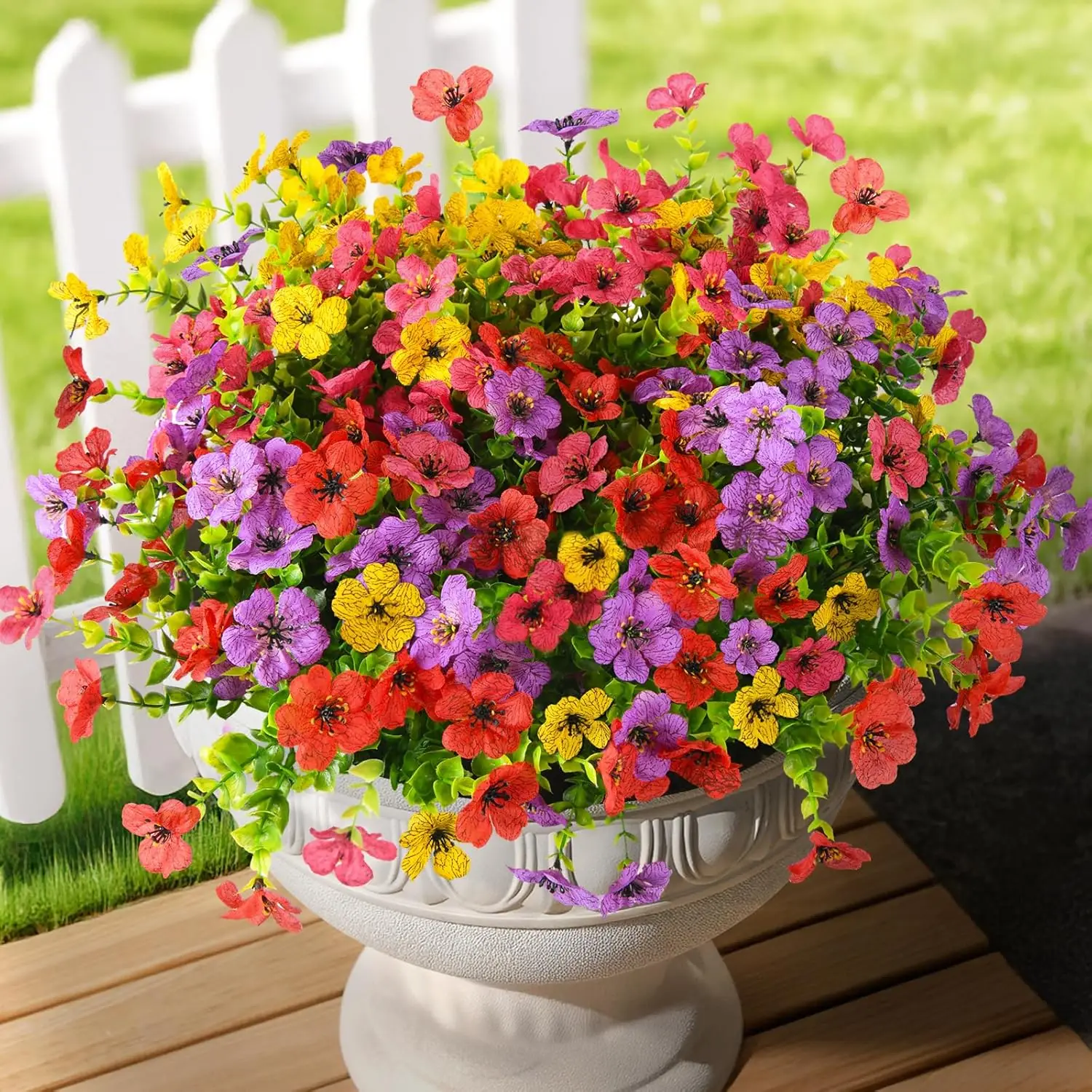 8 pcs UV-Resistant Outdoor Artificial Flowers Bundles, Decorative Filler for Porch Planters, Artificial Plants Decor for Patio Garden Home Decor