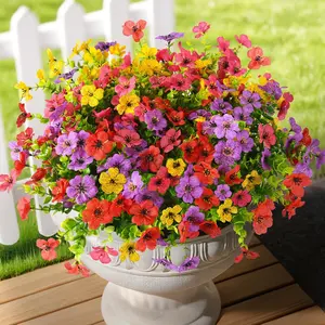 8 Bundles UV Resistant Outdoor Artificial Flower Bundles for porch & yard decor | fake flowers for outdoor planters, filler flowers for patio & garden decoration