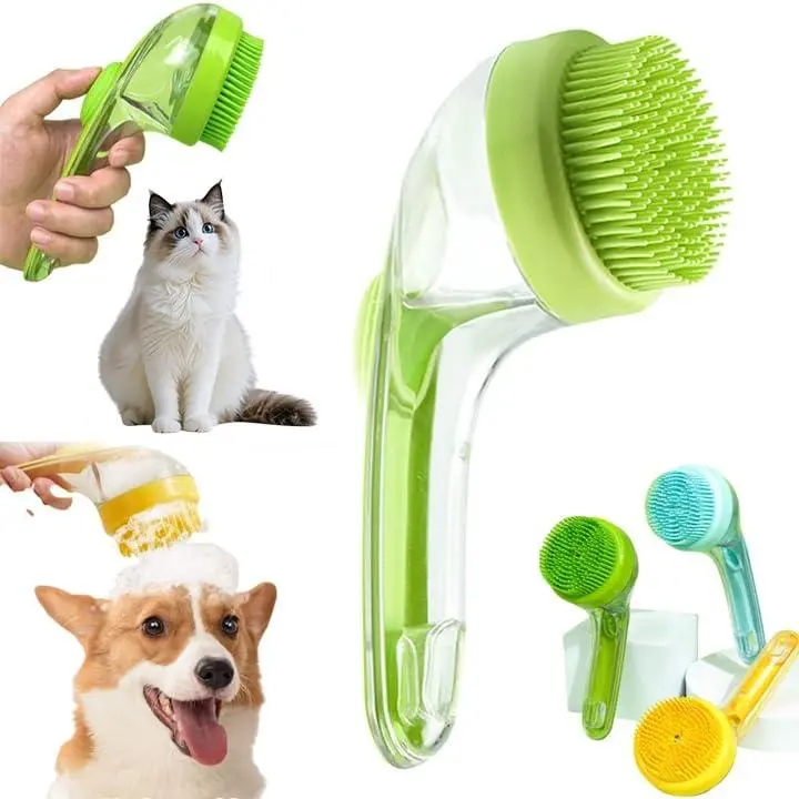 Summerwins Silicone Pet Bath Shampoo Dispenser Massage Brush - Dog Grooming Supplies, Soft Bristles Slicker Brush, Beauty/Hair Care Tool, Hassle-Free Clean, Universal Fit, Soft Massage Tool