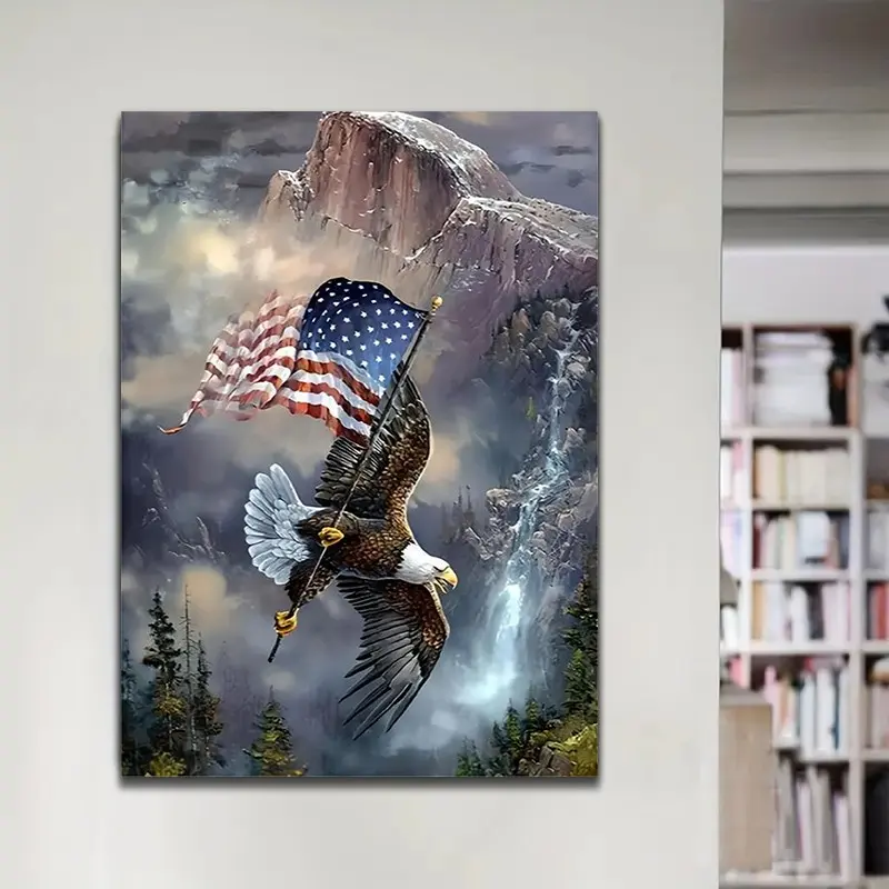 DIY 5D American Flag Diamond Painting Kit, Round Full Drill Embroidery Craft, Theme Canvas Wall Decor, Home Art, Holiday Gift, Handmade Gifts, Diy Crafts, Handcraft, 19.69x27.56 Inches
